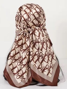 Others Follow Brown & Cream Logo Print Satin Headscarf